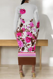 Black Red Casual Street Floral Print Contrast O Neck Printed Dresses
