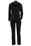 Black Casual Solid Color Draw String Pocket Patchwork Zipper Zipper Collar Long Sleeve Two Pieces