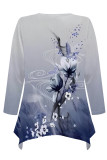 Pink Casual Daily Floral Print Gradient Irregular Contrast O Neck Tops