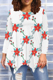 Peach Casual Daily Floral Print Irregular Contrast O Neck Tops