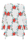 Peach Casual Daily Floral Print Irregular Contrast O Neck Tops