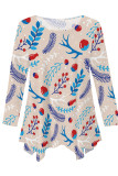 Peach Casual Daily Floral Print Irregular Contrast O Neck Tops