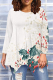 Peach Casual Daily Floral Print Irregular Contrast O Neck Tops