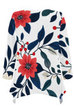 Peach Casual Daily Floral Print Irregular Contrast O Neck Tops