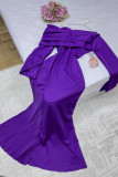 Purple Elegant Solid Color Patchwork Ruched Oblique Collar Long Dresses