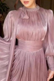 Pink Elegant Solid Color Patchwork Zipper O Neck Long Dresses