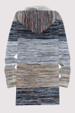 Blue Gray Casual Striped Print Gradient Pocket Zipper Contrast Fleece-lined Hooded Outerwear