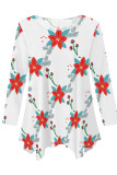 Peach Casual Daily Floral Print Irregular Contrast O Neck Tops