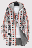 Black Gold Casual Print Pocket Patchwork Zipper Contrast Hooded Outerwear