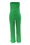 Purple Casual Solid Color Patchwork Backless Pleated Strapless Two Pieces