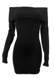 Khaki Sexy Solid Color Patchwork Backless Off Shoulder Wrapped Skirt Dresses
