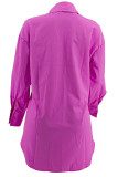 Blue Casual Solid Color Buckle Patchwork Turndown Collar Tops