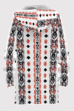 Black Gold Casual Print Pocket Patchwork Zipper Contrast Hooded Outerwear