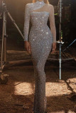 Black Sexy Solid Sequins Patchwork Half A Turtleneck One Step Skirt Dresses