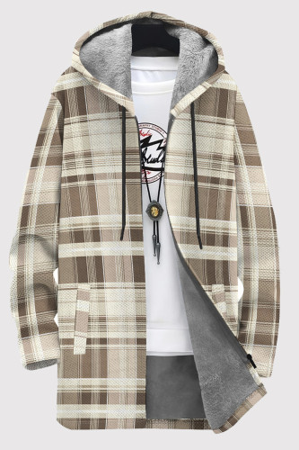 Light Khaki Casual Print Pocket Patchwork Zipper Contrast Hooded Outerwear