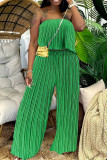 Purple Casual Solid Color Patchwork Backless Pleated Strapless Two Pieces