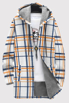 White Orange Casual Print Pocket Patchwork Zipper Contrast Hooded Outerwear