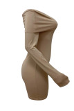 Khaki Sexy Solid Color Patchwork Backless Off Shoulder Wrapped Skirt Dresses