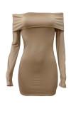 Khaki Sexy Solid Color Patchwork Backless Off Shoulder Wrapped Skirt Dresses