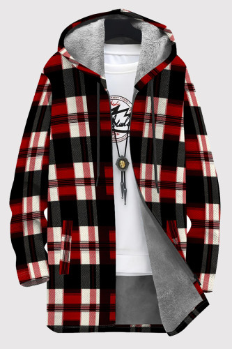 Black Red Casual Print Pocket Patchwork Zipper Contrast Hooded Outerwear
