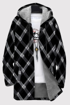 Black Gray Casual Print Pocket Patchwork Zipper Contrast Hooded Outerwear