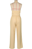 Apricot Casual Solid Color Buckle Patchwork Flower Shape V Neck Two Pieces