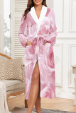 Powder White Daily Animal Print Floral Print Lace Up Contrast Sleepwear