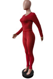 Coffee Casual O Neck Long Sleeve Crop Tops And Pants Two Pieces Trouser Sets