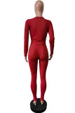 Coffee Casual O Neck Long Sleeve Crop Tops And Pants Two Pieces Trouser Sets