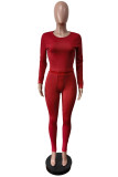 Coffee Casual O Neck Long Sleeve Crop Tops And Pants Two Pieces Trouser Sets