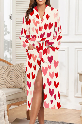 Red Daily Print Pocket Patchwork Strap Design Sleepwear