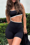 Black Casual Patchwork Zipper Zipper Collar Long Sleeve Two Pieces