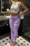 Purple Casual Patchwork Skinny Mid Waist Pencil Patchwork Bottoms