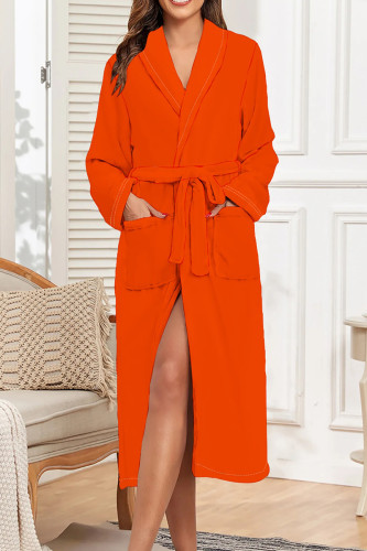 Orange Red Daily Print Pocket Patchwork Strap Design Sleepwear