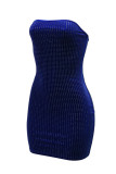 Blue Sexy Hot Solid Color Hot Drilling Backless Strapless Wrapped Skirt Dresses