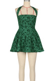 Black Sexy Patchwork Backless Halter A Line Dresses