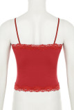 Red Sexy Solid Color Patchwork Backless Spaghetti Strap Tops