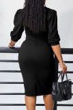 White Casual Solid Color Patchwork Slit Zipper O Neck Wrapped Skirt Dresses