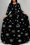 Green Purple Casual Print Patchwork Strap Design O Neck Long Dresses