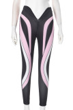 Pink Casual Stripe Patchwork Contrast Skinny Pencil Patchwork Bottoms