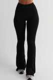 Black Casual Solid Color Patchwork Bodycon Mid Waist Speaker Patchwork Bottoms