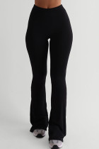Black Casual Solid Color Patchwork Bodycon Mid Waist Speaker Patchwork Bottoms