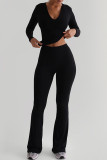 Black Casual Solid Color Patchwork Bodycon Mid Waist Speaker Patchwork Bottoms