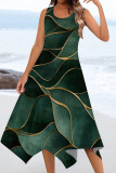 Multicolor Casual Print Patchwork U Neck Irregular Dresses