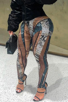 Brown Casual Print Patchwork Skinny Pencil Full Print Bottoms