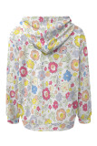 Pink Casual Daily Floral Print Draw String Pocket Contrast Hooded Tops