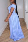 Colour Casual Stripe Patchwork Backless Off Shoulder Long Dresses