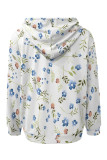 Pink Casual Daily Floral Print Draw String Pocket Contrast Hooded Tops