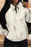 Pink Casual Daily Floral Print Draw String Pocket Contrast Hooded Tops