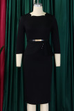 White Elegant Solid Color Patchwork Slit With Belt Asymmetrical Collar Wrapped Skirt Dresses